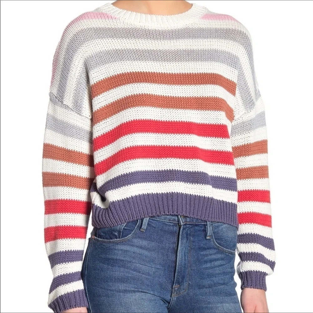 John + Jenn Ribbed Knit Striped Sweater Pullover L